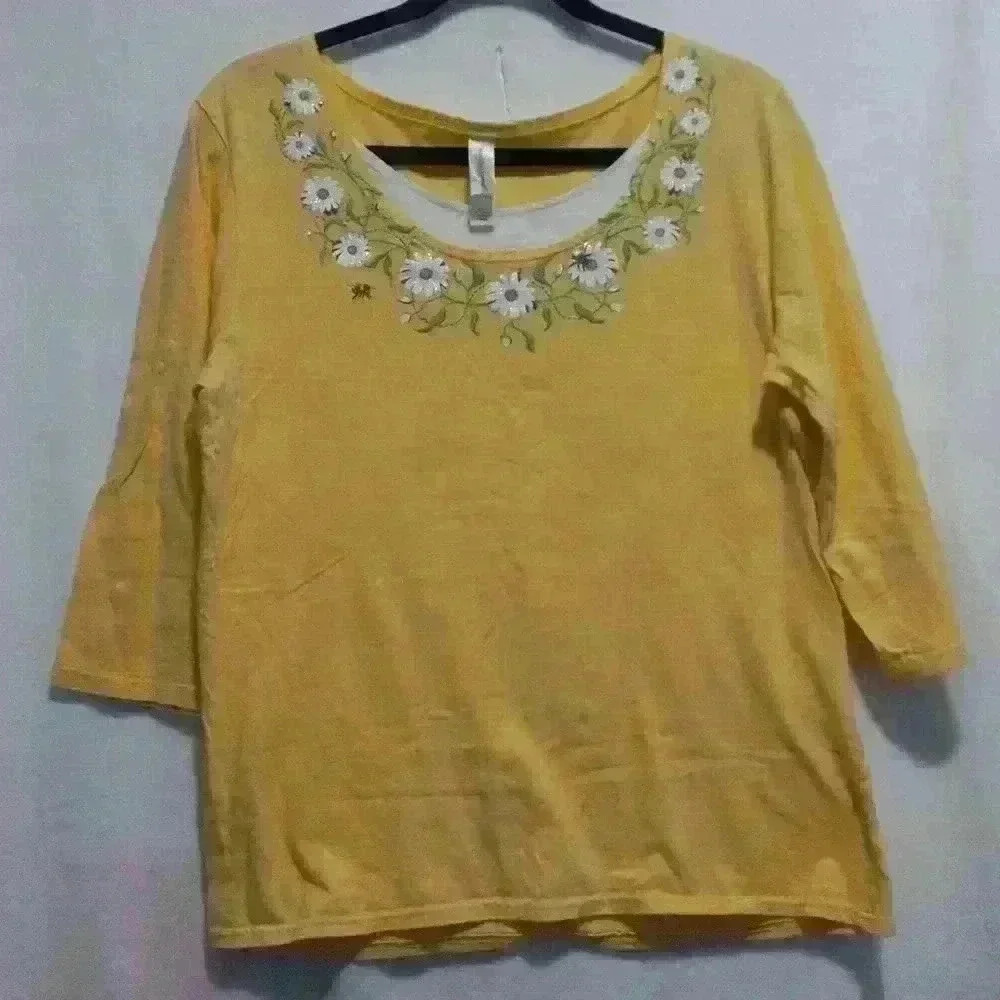Womens L tunic Grandmacore cottagecore outdoor 3/4 sleeve flowers bees graphic t - Picture 2 of 7